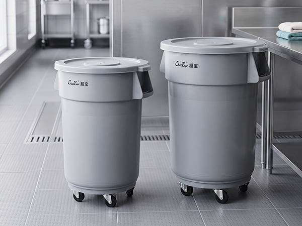 Round Commercial Trash Can with Dolly