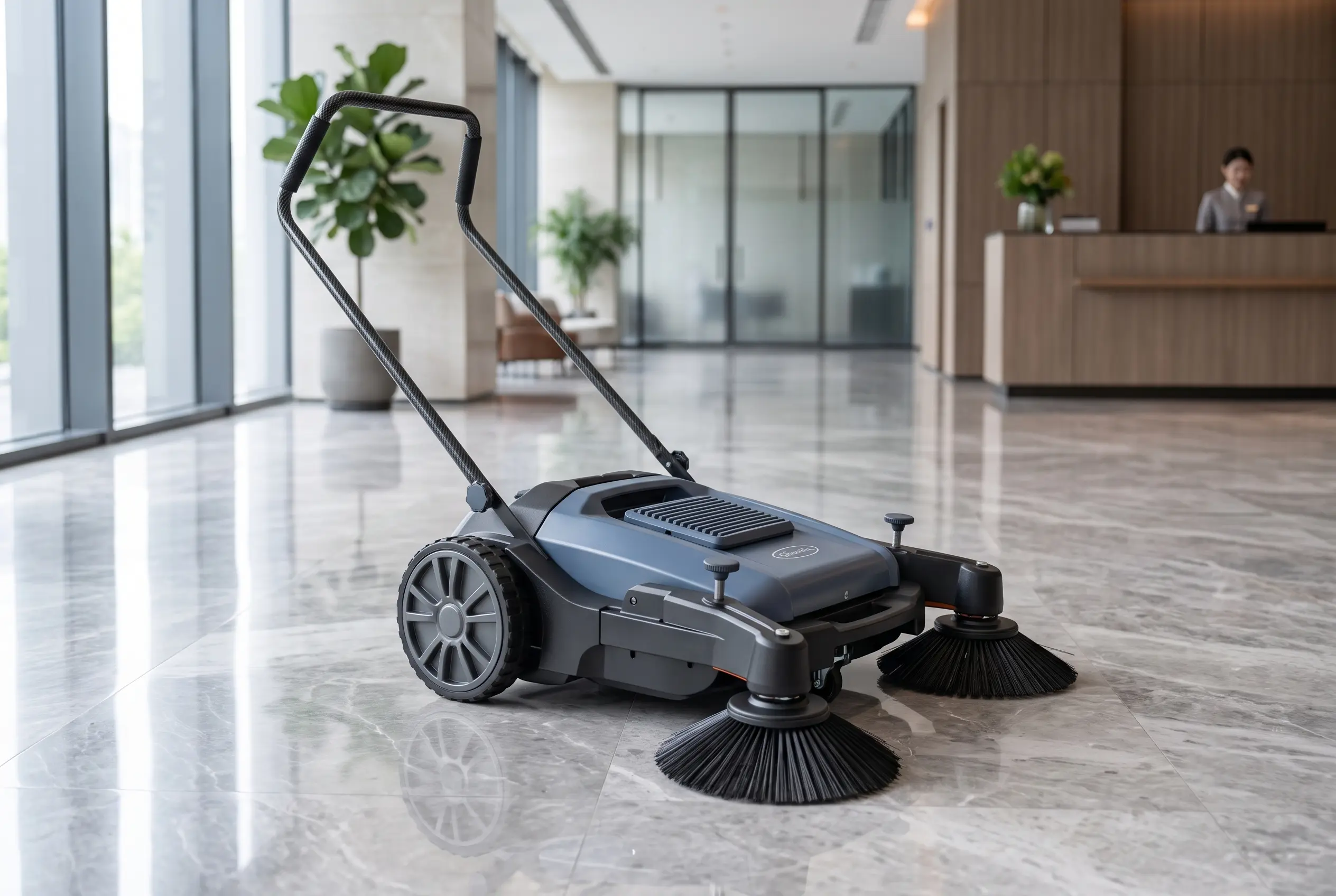 Electric ride-on dust mop cart for commercial floor cleaning