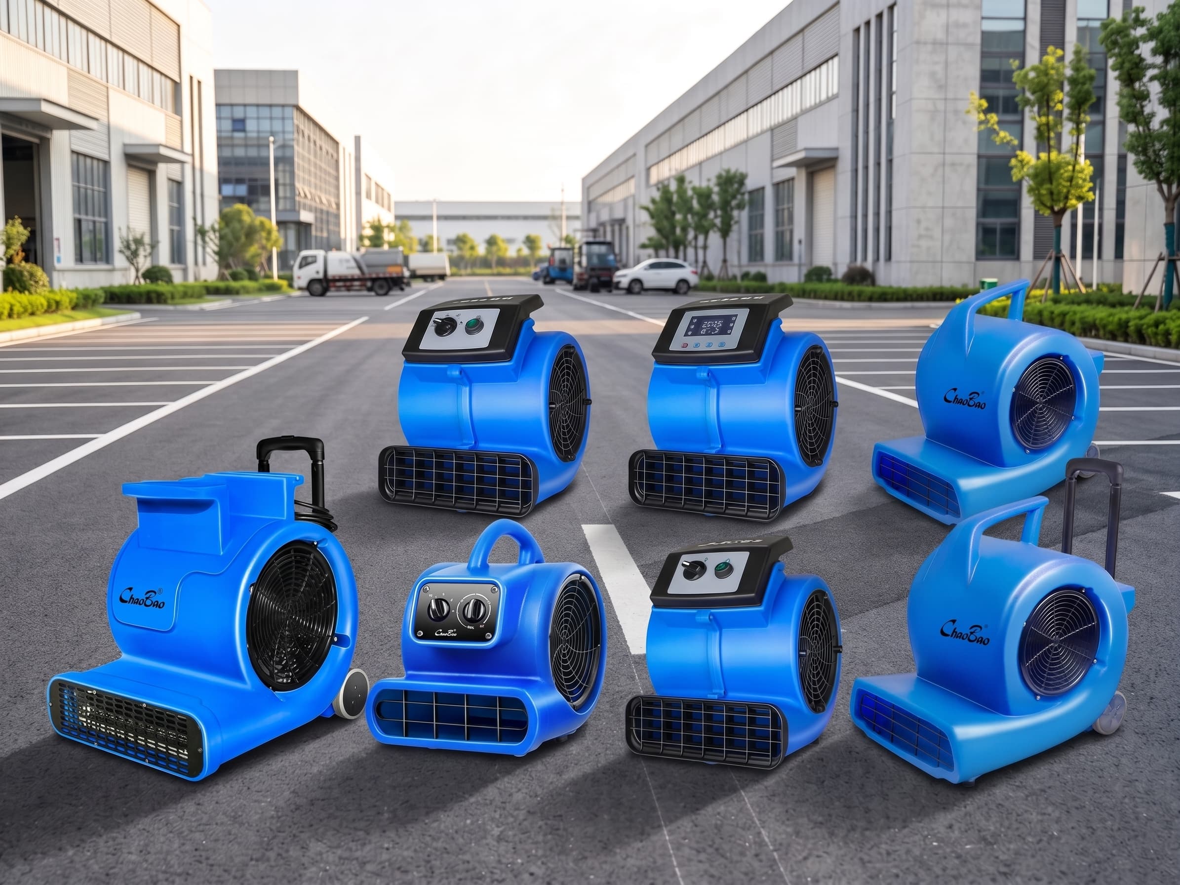 Heavy-duty commercial air movers and floor dryers for professional cleaning.