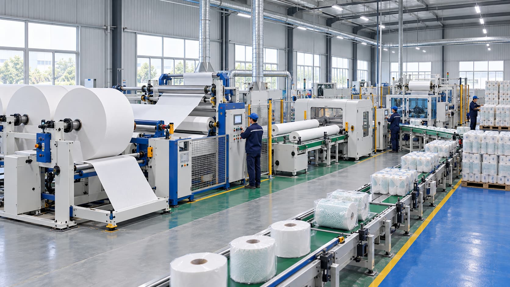 Jumbo toilet roll and kitchen towel line